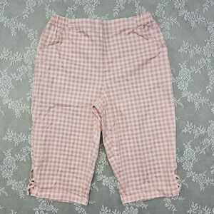 Croft & Barrow Gingham Capri Pants Women's 1X Cropped‎ Pink White Stretch Waist